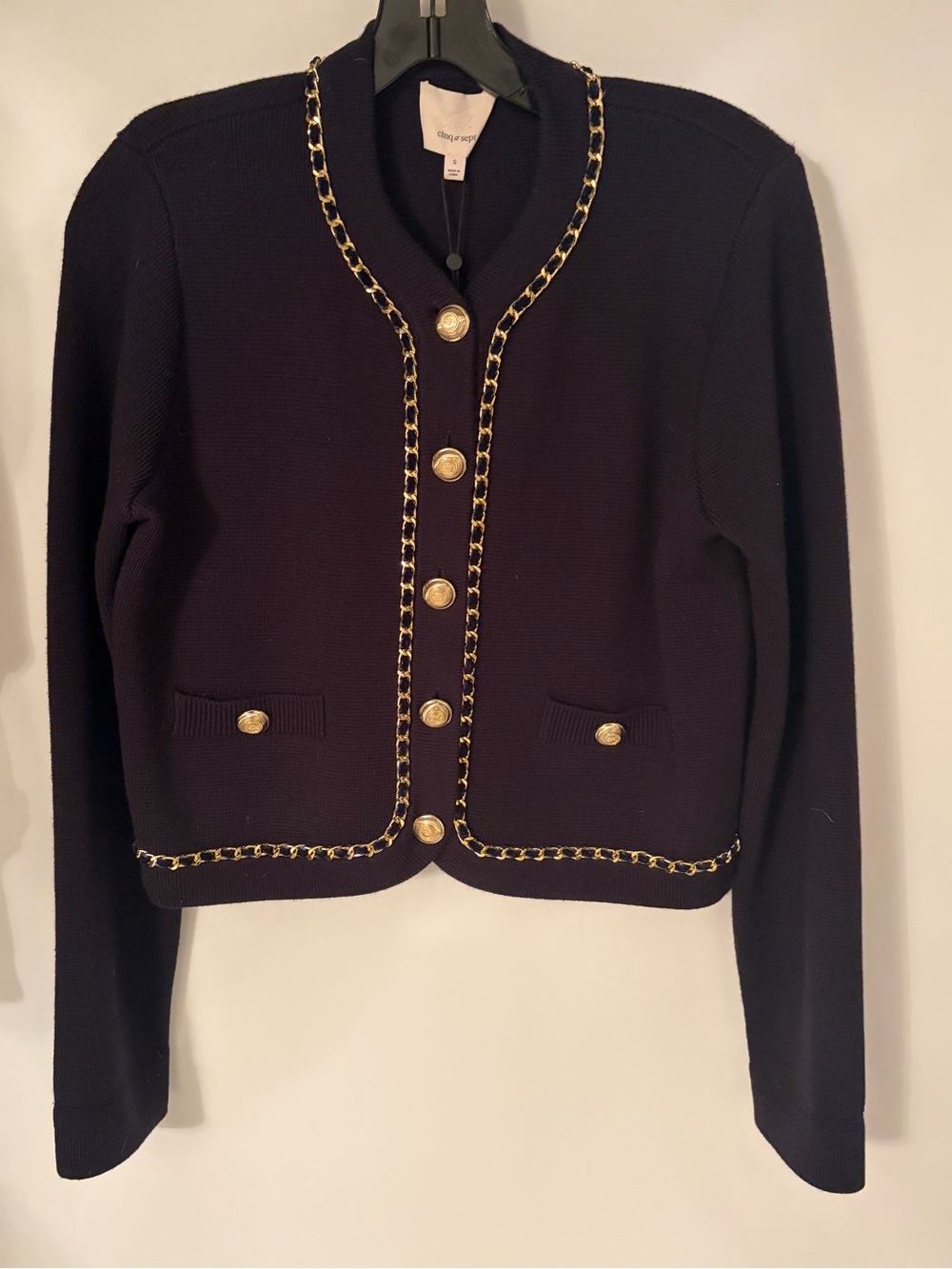 Cinq à Sept Structured Benoite Cardigan in Navy with Chain Detail Size Small